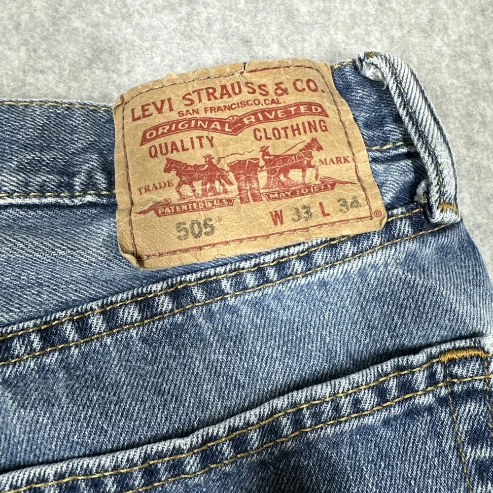 Levis 505 Regular Fit Straight Leg Jeans Y2K Men's 33x34 Medium‎ Wash Denim